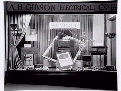 Radiola display in shop window of A.H. Gibson (Electrical) Co. P/L, 23 Hardware St., Melbourne, 1947