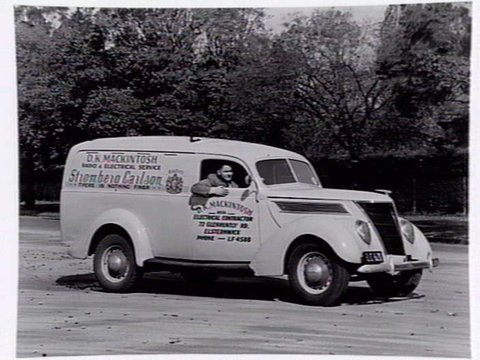 Delivery van belonging to D.K. MacKintosh, electrical contractor of 77 Glenhuntly Rd., Elsternwick, 1948