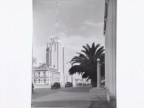 Russell St., Police Headquarters, from outside Emily McPherson College of Domestic Economy, 1948