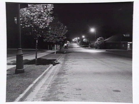 Suburban street Box Hill, at night, 1949