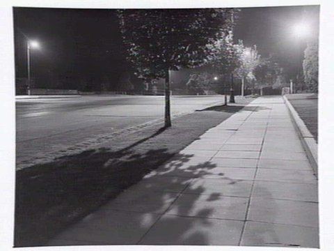 Suburban street, Box Hill, at night, 1949