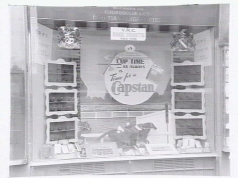 Capstan Cigarettes window display at B.H. Alston's, tobacconist, 302-4 Collins St., Melbourne, 1949