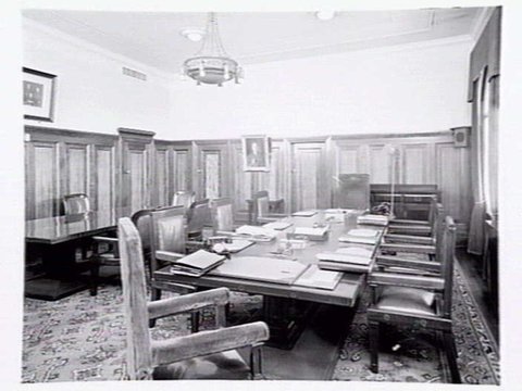 Boardroom, possibly at the Port Authority building, Market St., Melbourne, c. 1950