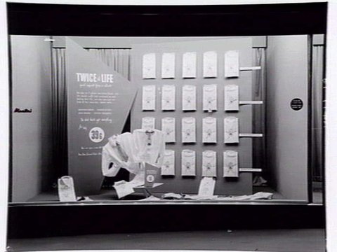Shirt window display at Manton's Drapers, 226-236 Bourke Street, Melbourne, c. 1952