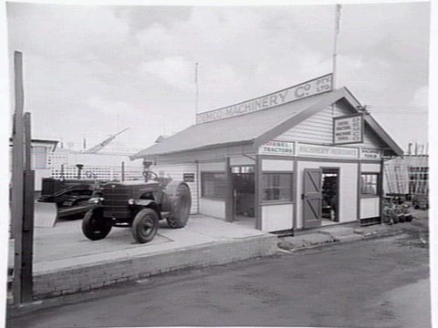 Display, Demco Machinery, tractors and farm machinery, at Royal Melbourne Showgrounds, c. 1952