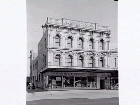 Exterior, J. P. Aarons, Radio Showroom, probably 191 Barkly Street, Footscray, c. 1952