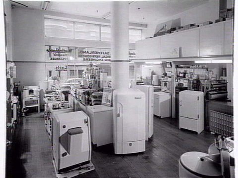 Showroom floor at G.A. Sutherland, electrical retailer, 36 Leeds St., Footscray, c. 1953