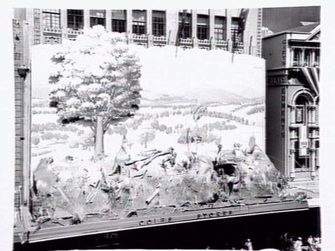 Australian display greeting the Queen above Coles department store in Bourke Street, Melbourne, 1954