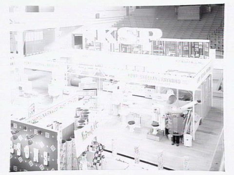 Kemp, Sheehan & Paynting Ltd., plumbing supplies display in unidentified location, possibly Exhibition Buildings, Melbourne, c. 1954