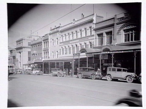 View of west side of Swanston Street, between Little Bourke and Lonsdale Streets, 1930–40