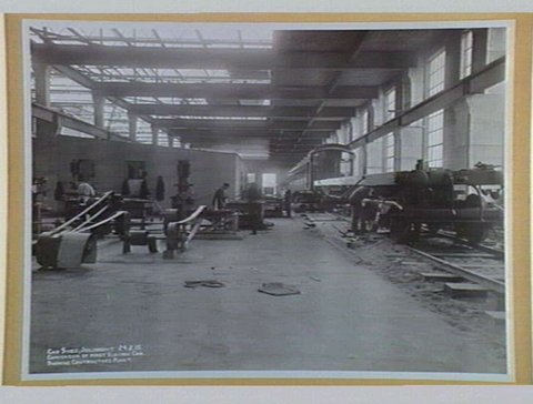 Car Shed, Jolimont. Conversion of First Electric Car. Showing Contractor's Plant, 1915
