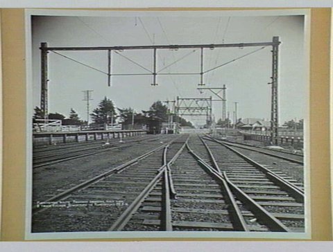 Flemington Route Tramway Crossing, Down View, 2 Track Anchor Structure in Foreground, 1916