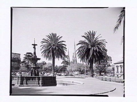 Gisborne Street with St. Patrick's in background Melbourne, 1954