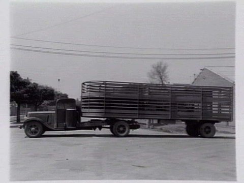 Cattle truck and Melbourne Butter supply and Egg truck fitted with Jackson gas producer units, c. 1940