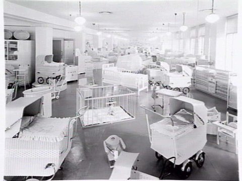 Second floor of the Century Building, 125-133 Swanston St., Melbourne, showing London Baby Carriage Co. stock, 1948