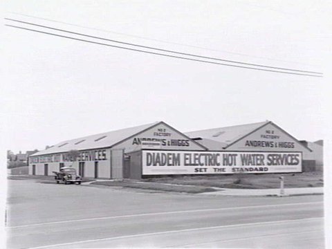 Exterior of Andrews & Higgs, hot water service manufacturers, including the Diadem Electric Hot Water Service, 518 Glenhuntly Rd., Caulfield, 1948
