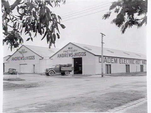 Exterior of Andrews & Higgs, hot water service manufacturers, including the Diadem Electric Hot Water Service, 518 Glenhuntly Rd., Caulfield, 1948