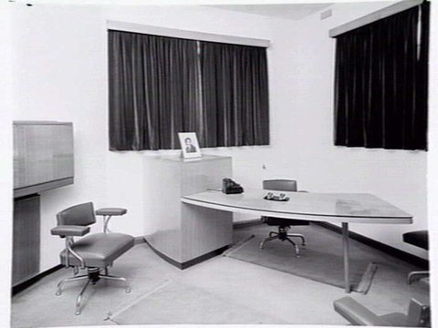 Reception and office area of S.L. Pinkus P/L, frock manufacturers, Munro St., South Melbourne, 1948