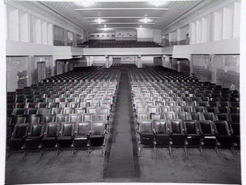 Alhambra Theatre, operated by Hoyts, 828-830 Sydney Rd., Brunswick, showing seating and ticket box in foyer, 1950