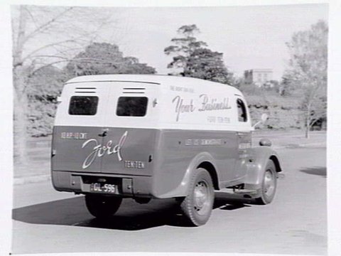 Ford van for Melford Motors, 615-633 LaTrobe Street, Melbourne, 1947–53