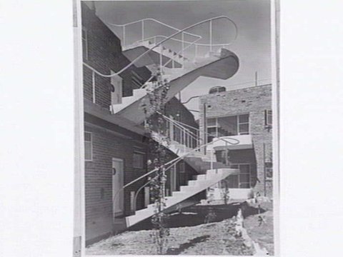 Cairo', showing stairwell and units at Nicholson St., Fitzroy, 1951