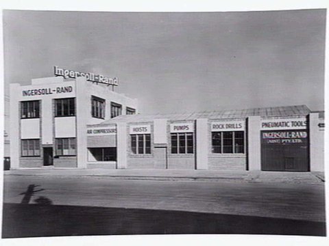 Exterior, commercial premises of Ingersoll-Rand, air compressors, 34 Moray Street, South Melbourne, 1949–55
