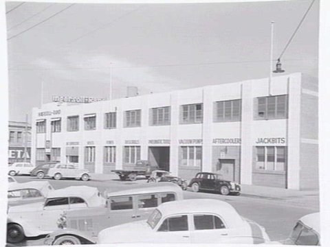 Exterior, commercial premises of Ingersoll-Rand, air compressors, 34 Moray Street, South Melbourne, 1949–55