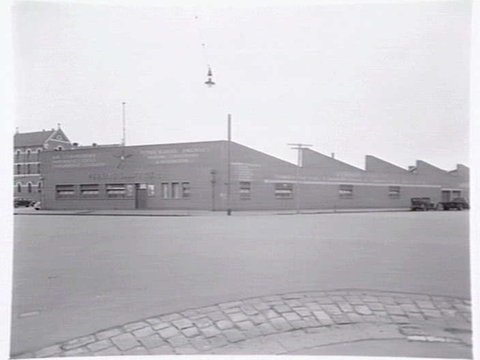 Exterior, Perkins Pty. Ltd., manufacturers of air compressors, engines, Capel Street, North Melbourne, c. 1952