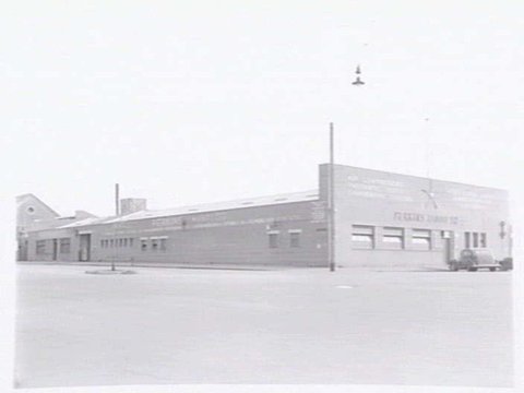 Exterior, Perkins Pty. Ltd., manufacturers of air compressors, engines, Capel Street, North Melbourne, 1949–55