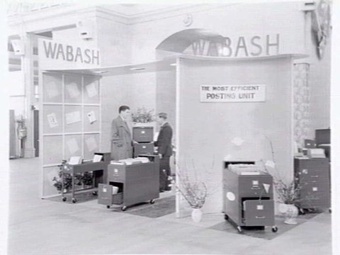 Display, Brownbuilt furniture, at a trade fair, Exhibition Building, Melbourne, c. 1952