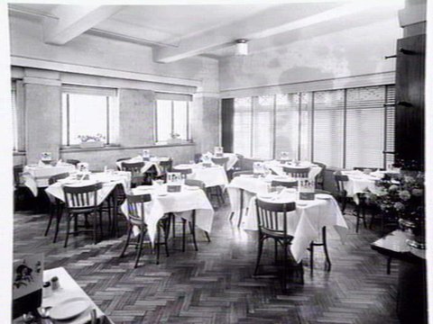 Cavalier Tea Rooms, Queens Walk Arcade, the Victoria Buildings, 68 Swanston St., Melbourne - cnr. Swanston & Collins Sts., site of the City Square, c. 1953