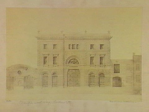 Architect's elevation of J.H. Clough's Wool Store, Collins Street, 1861