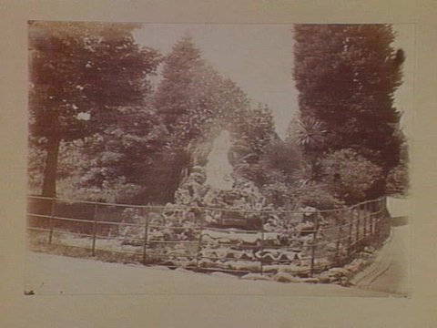 View of statue and pathway, Fitzroy Gardens, East Melbourne, c. 1890