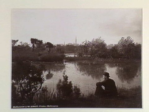 Melbourne [skyline from lake, Botanic Gardens], 1876–94