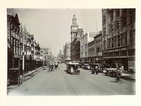 Bourke Street looking west from Swanston Street, 1913–14