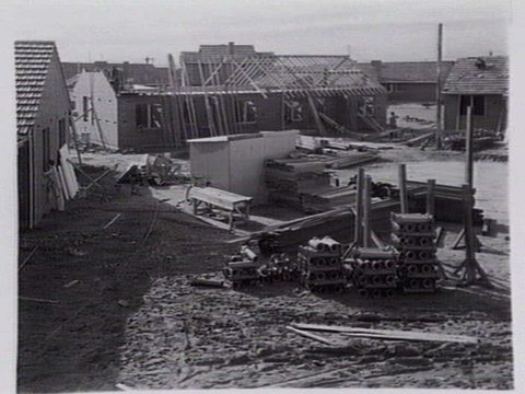 Construction of duplex housing by the Housing Commission of Victoria at Port Melbourne, c. 1940