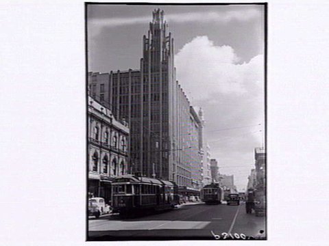 Swanston Street & M. U. i.e. Manchester Unity Building Melbourne, 1948