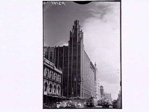 Swanston Street & M. U. i.e. Manchester Unity Building Melbourne, 1948