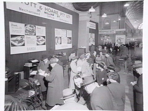 Display of Stott and Hoare Pty. Ltd. office equipment, of 171 William Street, Melbourne on display at Exhibition buildings, c. 1950