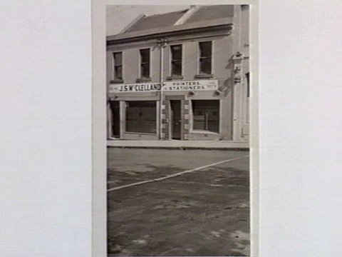 J.S. McClelland, printers & stationers, Lonsdale Street, which was once the Black Eagle Hotel, 1935