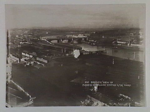 Bird's-eye view of Flinders St. Railway Station & The Yarra, 1933