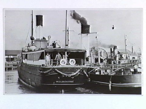 The old Edina being taken from her familiar berth at North Wharf, Melbourne, Vic, 1938