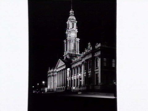 South Melbourne Town Hall, at night, c. 1953