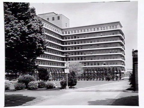 Royal Melbourne Hospital, viewed from Royal Parade, 1953
