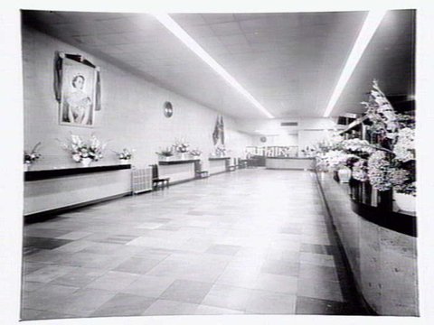 Bank in Elizabeth Street decorated for Royal visit, 1954