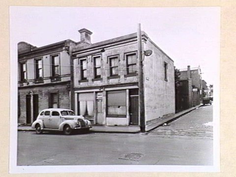 Little Lonsdale Street - north side, at corner with Finn Place, 1950