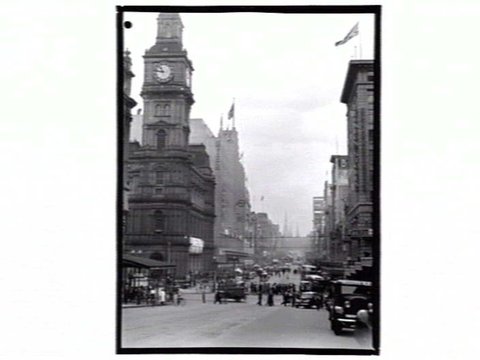 View in Bourke Street, looking towards Parliament House, 1936–39