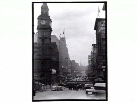 View in Bourke Street, looking towards Parliament House, 1936–39