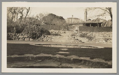 Two views of the garden designed by Edna Walling, at the residence of Governor La Trobe, at Jolimont, 1937?