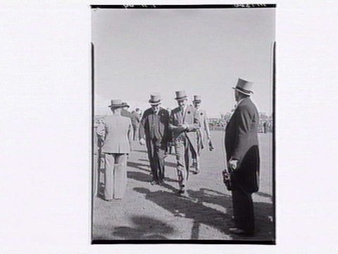 Presentation of Melbourne Cup trophy at Flemington Racecourse, 1949